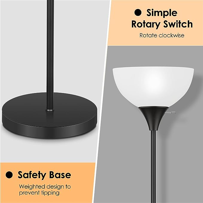 Floor Lamp, LED Standing Lamps with White Plastic Shade, Black Modern Torchiere Floor Lamp, Tall Lamps for Living Room Dorm, Bulb not Included - LeafyLoom