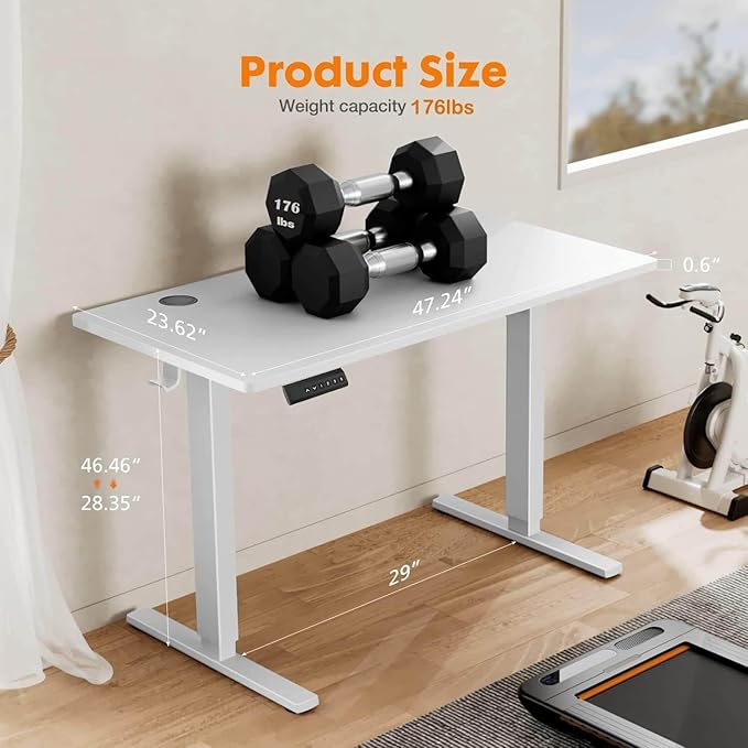 NicBex Home Office Desk 47'' x 23" Electric Height Adjustable Standing Desk Computer Desk Office Desk, Sit to Stand Ergonomic Computer Desk Adjustable Desk, White - LeafyLoom