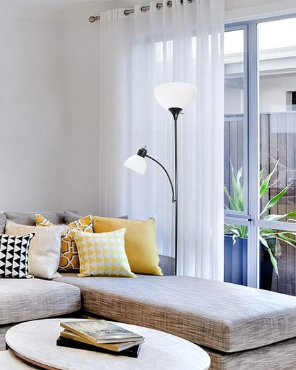 Simple Designs Floor Lamp with Reading Light & DEGNJU LED Light Bulbs, 60W Equivalent, Soft White 2700K, 3 Pack - LeafyLoom