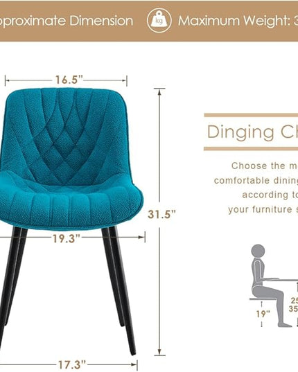 YOUNUOKE Comfortable Dining Chairs Set of 2, Mid-Century Modern Kitchen Dining Room Chairs, Upholstered Backrest Boucle Dining Chair with Black Metal, Teal - LeafyLoom
