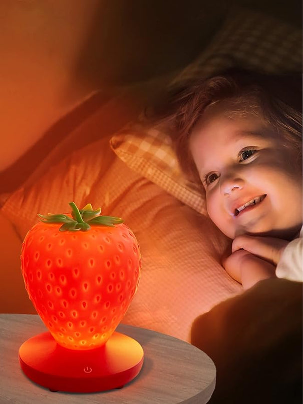 Strawberry Night Light, Cute Silicone Strawberry Lights Kawaii Room Decor, USB Rechargeable Bedside Lamp 3 Gear Touch Lighting, Cute Strawberry Gifts for Baby, Children, Toddlers, Teen Girls - LeafyLoom