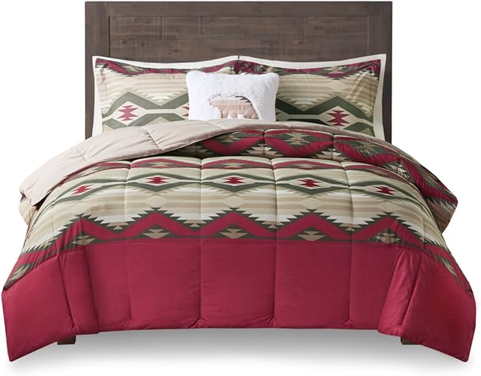 Woolrich Comforter Set, Cabin Lodge, Warm Cover for Colder Season, Modern Cottage-Inspired Down Alternative Ultra Soft Microfiber Bedding, Matching Sham, Southwestern Red King 4 Piece - LeafyLoom