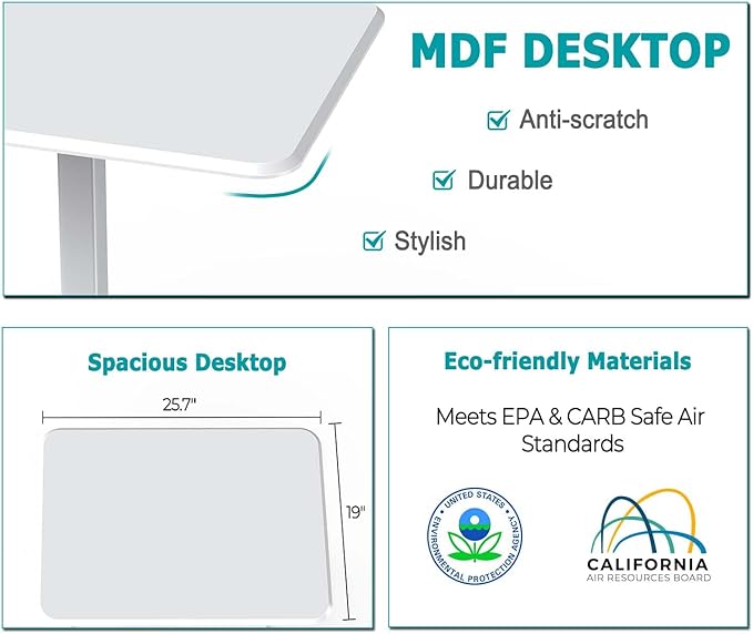 edx Small Mobile Rolling Standing Desk - Overbed Table, Teacher Podium with Wheels, Adjustable Height Table, Rolling Desk Laptop Computer Cart for Home, Office, Classroom, White - LeafyLoom