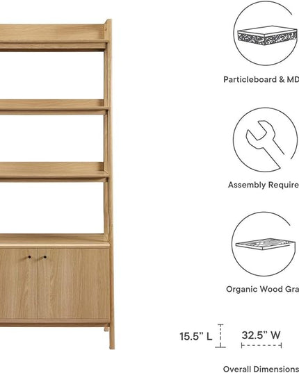 Modway 33" Bookshelf Display Case in Oak - LeafyLoom