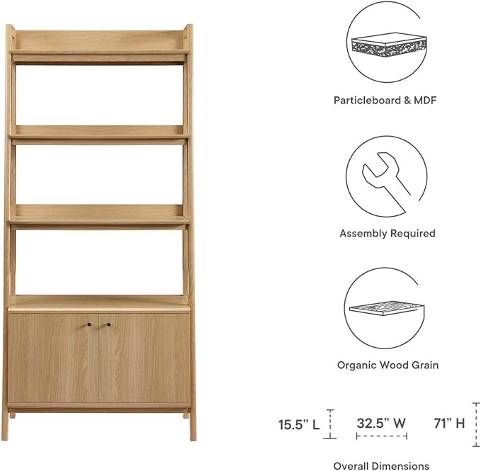 Modway 33" Bookshelf Display Case in Oak - LeafyLoom