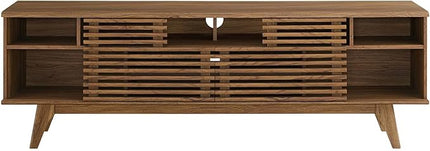 Modway Render 71" Mid-Century Modern Low Profile Media Console TV Stand, 71 Inch, Walnut - LeafyLoom