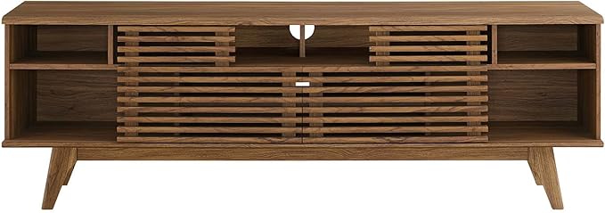 Modway Render 71" Mid-Century Modern Low Profile Media Console TV Stand, 71 Inch, Walnut - LeafyLoom