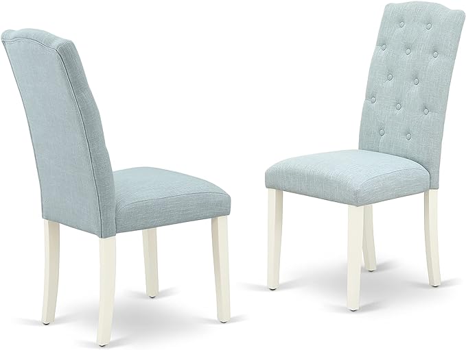 East West Furniture Oxford 3 Piece Set for Small Spaces Contains a Square Dining Room Table and 2 Baby Blue Fabric Upholstered Chairs, 36x36 Inch, Linen White - LeafyLoom