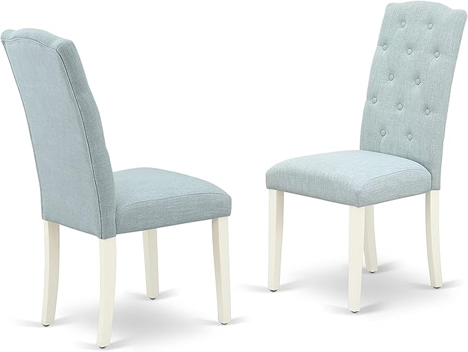 East West Furniture OXCE5-LWH-15 Oxford 5 Piece Dining Room Set Includes a Square Wooden Table and 4 Baby Blue Linen Fabric Upholstered Parson Chairs, 36x36 Inch - LeafyLoom