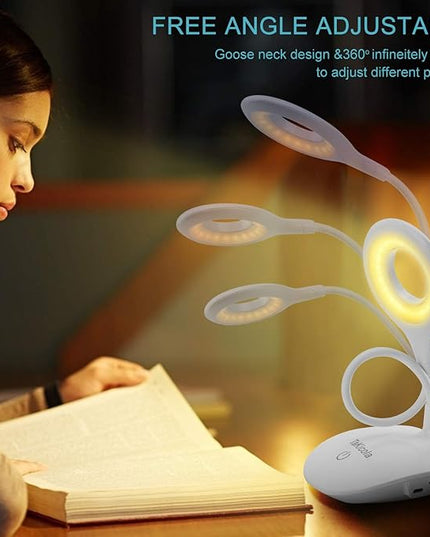 LED Desk Lamp Dimmable Table Light, 3 Modes, Stepless Brightness, Sensitive Control, Flexible 360° Adjustable Eye-Caring Office Read Lamp, Cordless USB Desk Light, White - LeafyLoom