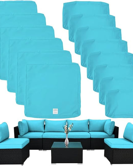 ClawsCover 14Pack Outdoor Patio Seat and Back Cushions Replacement Covers Fit for 7Pieces 6-Seater Wicker Rattan Sectional Couch Chair Furniture Set,Turquoise-Include Cover Only (Large) - LeafyLoom