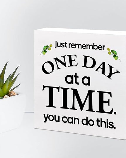 Just Remember One Day at a Time You can Do This Wood Block Sign Desk Decor,Motivational Reminder Wooden Box Plaque Sign Desk Decor for Home Office Workplace Shelf Table Decorations - LeafyLoom