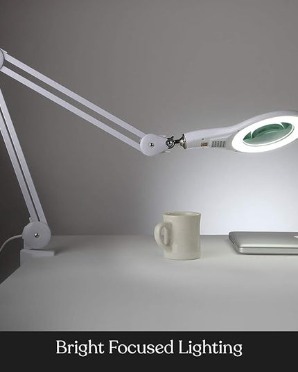 Brightech LightView PRO Magnifying Desk Lamp, 2.25x Light Magnifier, Adjustable Magnifying Glass with Light for Crafts, Reading, Close Work - White - LeafyLoom