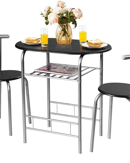 FANTASK 3 Pieces Dining Set, Breakfast Table Set w/Metal Frame and Storage Shelf, Compact Table and 2 Chairs Set for Home Bistro Pub Apartment Kitchen Dining Room Cafe - LeafyLoom