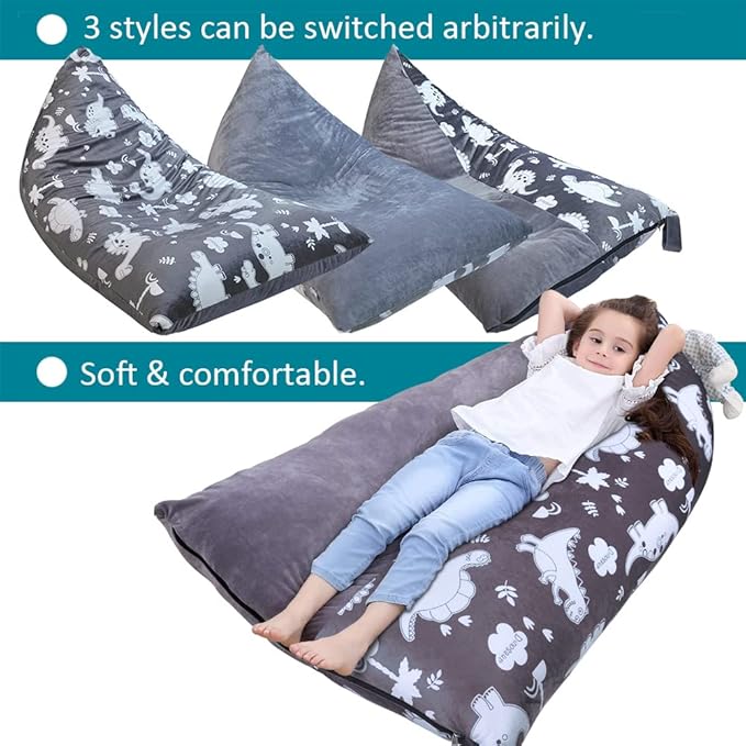 Stuffed Animal Storage Bean Bag Chair Cover, Plush Toys Organizer, Animals Doll Holder, Extra Large Lounger with Handle and Zipper Super Soft for Kids and Teans -Dinosaur Style - LeafyLoom