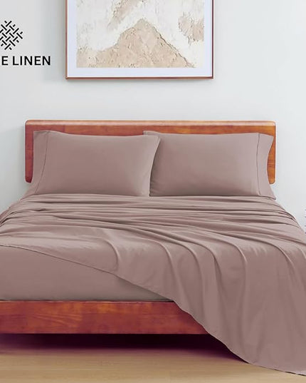 LANE LINEN 100% Organic Cotton Full Sheets Set 4-Piece Pure Percale Long Staple Soft Bedding Breathable Fits Mattress Upto 15" Deep - Lilac - LeafyLoom