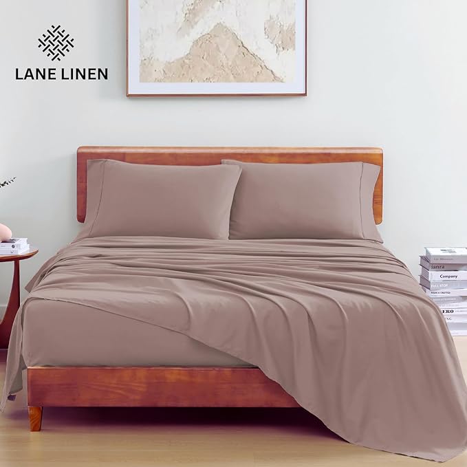 LANE LINEN Queen Size Sheets Set, 100% Organic Cotton Sheet Set, 4 Pc Queen Sheets, Percale Weave, Breathable Cooling Sheets, Hotel Quality Queen Size Deep Pocket Sheet Sets, Oeko-Tex Sheets - Lilac - LeafyLoom