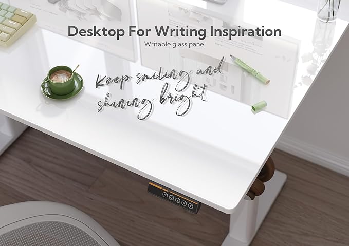 Glass Standing Desk, Electric Standing Desk Adjustable Height, 48 Inch Adjustable Stand Up Desk, Quick Install Home Office Computer Desk, Super White - LeafyLoom