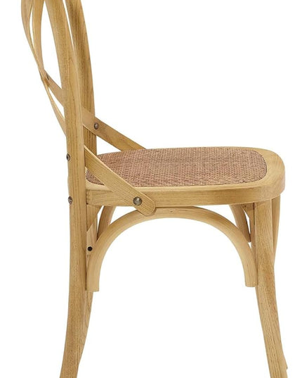 Modway Gear Rustic Modern Farmhouse Elm Wood Rattan Four Dining Chairs in Natural - LeafyLoom