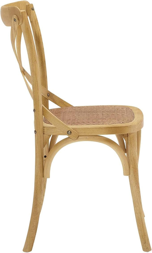 Modway Gear Rustic Modern Farmhouse Elm Wood Rattan Four Dining Chairs in Natural - LeafyLoom