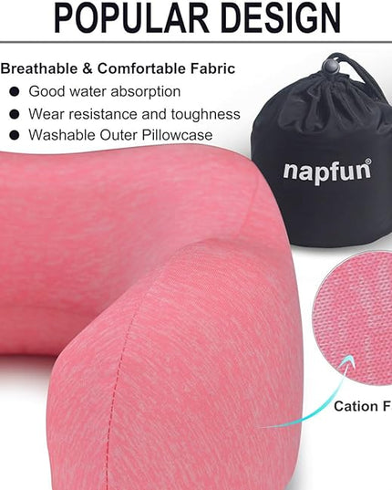 napfun Neck Pillow for Traveling, Upgraded Travel Neck Pillow for Airplane 100% Pure Memory Foam Travel Pillow for Flight Headrest Sleep, Portable Plane Accessories, Rose - LeafyLoom