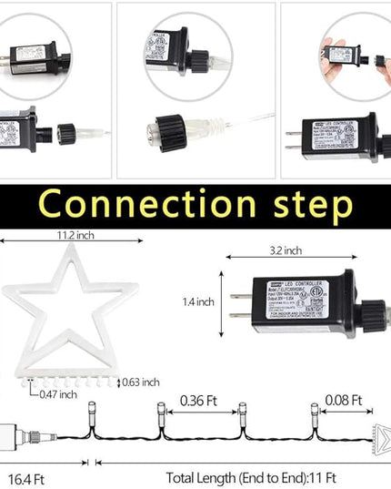 PUHONG Christmas Decoration Outdoor Star String Lights,16.4Ft Christmas Tree Toppers Lights 320 LED 8 Memory Modes with 14" Lighted Star for Halloween Christmas New Year Holiday Birthday PUHONG