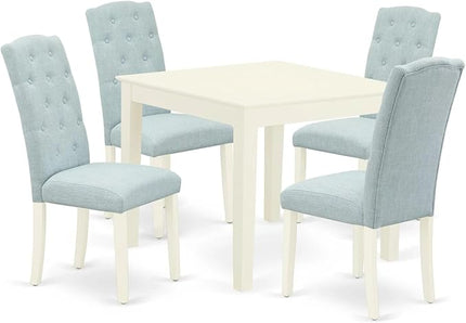 East West Furniture OXCE5-LWH-15 Oxford 5 Piece Dining Room Set Includes a Square Wooden Table and 4 Baby Blue Linen Fabric Upholstered Parson Chairs, 36x36 Inch - LeafyLoom