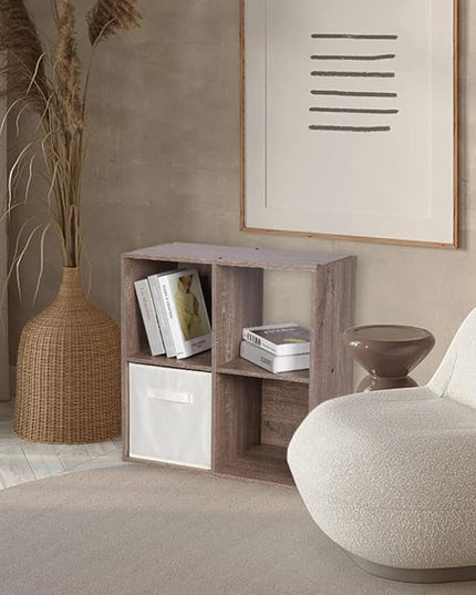 PACHIRA E-Commerce US 4-Cube Organizer Storage Bookcase Bookshelf Suit 11 Inch Storage Bins, Wood Sturdy Cubby Cube Closet Unit Assemble Display Rack Shelving, Rustic Brown Oak - LeafyLoom