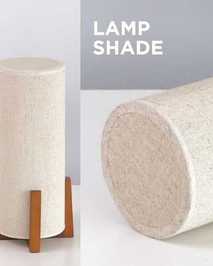 KUNJOULAM Modern Small Table Lamps, Nightstand Lamp with Linen Fabric Shade, 13.9" Cylinder Bedside Table Lamp for Bedroom, Cafe, Living Room Home Decor - LeafyLoom