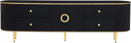 Merax Modern TV Stand for Televisions up to 80 Inches, Entertainment Center with 4 Drawers and 1 Cabinet, Wood Console Table with Metal Legs and Handles for Living Room, 70.9" Length, Black - LeafyLoom