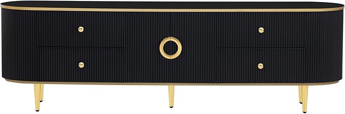 Merax Modern TV Stand for Televisions up to 80 Inches, Entertainment Center with 4 Drawers and 1 Cabinet, Wood Console Table with Metal Legs and Handles for Living Room, 70.9" Length, Black - LeafyLoom