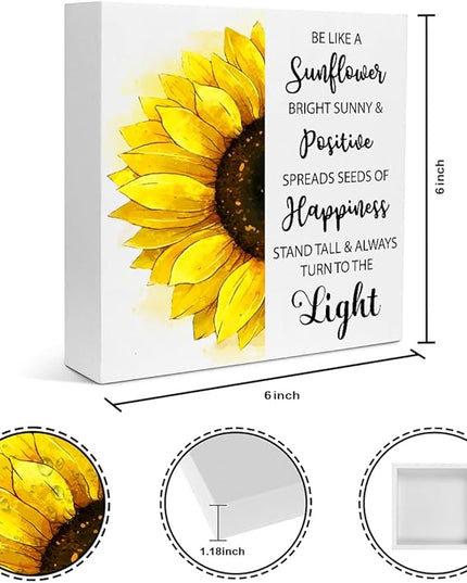 Creoate Sunflower Desk Decor, Inspirational Wood Block Sign Desk Decorations for Home Girls Room Dorm Office Desk Shelf Table Decor - Be Like a Sunflower Bright Sunny and Positive Uplifting Positive - LeafyLoom