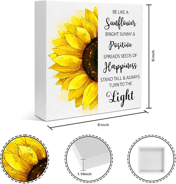 Creoate Sunflower Desk Decor, Inspirational Wood Block Sign Desk Decorations for Home Girls Room Dorm Office Desk Shelf Table Decor - Be Like a Sunflower Bright Sunny and Positive Uplifting Positive - LeafyLoom