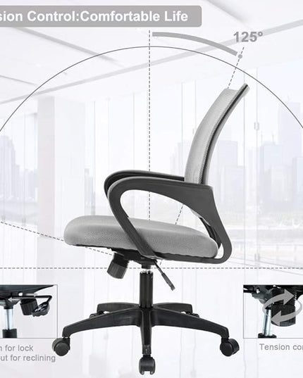 Office Chair Desk Chair Computer Chair Ergonomic Executive Swivel Rolling Chair with Lumbar Support Arms Adjustable Task Chair for Women Adults, Grey - LeafyLoom