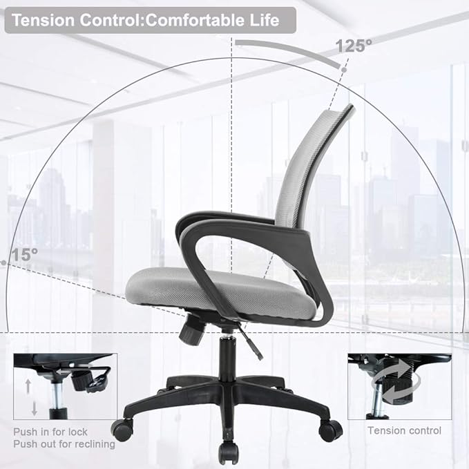 Office Chair Desk Chair Computer Chair Ergonomic Executive Swivel Rolling Chair with Lumbar Support Arms Adjustable Task Chair for Women Adults, Grey - LeafyLoom