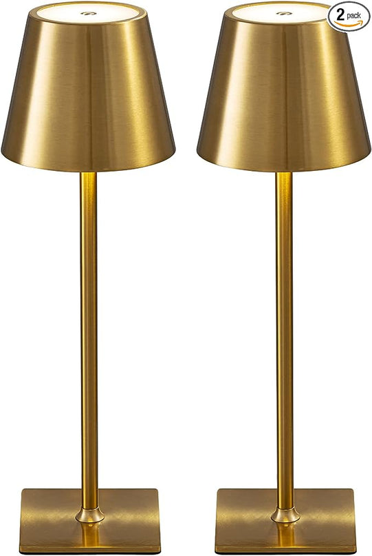 KDG 2 Pack Cordless Table Lamp,Portable LED Desk Lamp, 5000mAh Battery Operated, 3 Color Stepless Dimming Up, for Restaurant/Bedroom/Bars/Outdoor Party/Camping/Coffee Shop Night Light(Gold) - LeafyLoom