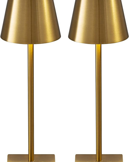 KDG 2 Pack Cordless Table Lamp,Portable LED Desk Lamp, 5000mAh Battery Operated, 3 Color Stepless Dimming Up, for Restaurant/Bedroom/Bars/Outdoor Party/Camping/Coffee Shop Night Light(Gold) - LeafyLoom
