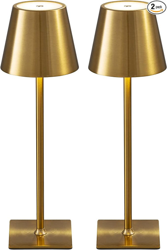 KDG 2 Pack Cordless Table Lamp,Portable LED Desk Lamp, 5000mAh Battery Operated, 3 Color Stepless Dimming Up, for Restaurant/Bedroom/Bars/Outdoor Party/Camping/Coffee Shop Night Light(Gold) - LeafyLoom