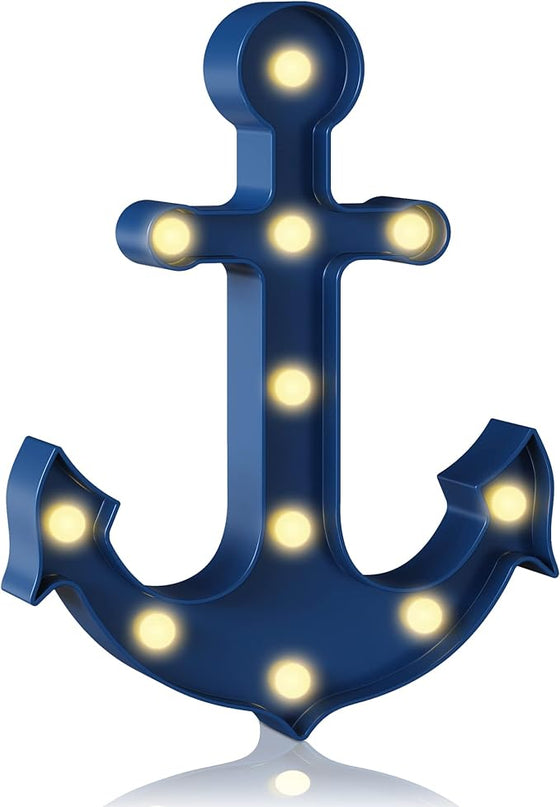 Blue Anchor Decor, Beach Themed Kids Room Decor, Battery Powered Night Light for Kids, Coastal Wall Decor, Ocean Decor, Coastal Decor, Dautical Decor - LeafyLoom