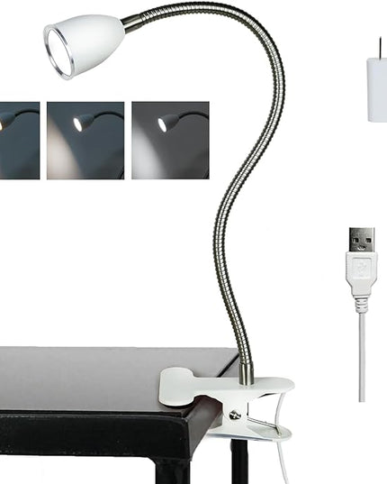 Desk lamp Eye-Caring Table Lamps, 360°Rotation Gooseneck Clip on Lamp Reading Light, Portable Reading Book Light, Clamp Light, Study Desk Lamps for Bedroom and Office Home Lighting (White-C01) - LeafyLoom