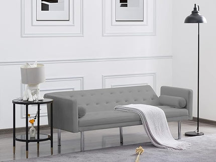 Mid-Century Living Room Furniture Sets Modern Tufted Loveseat Sofa with Adjusting Backrest & 2 Pillows Metal Legs Comfy Couch Folding Daybed for Small Spaces Office,Grey Sofá, Gray-1 - LeafyLoom