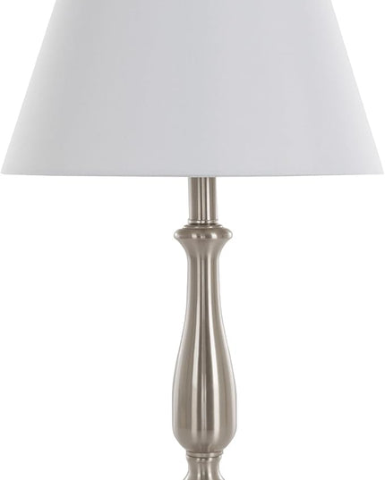 Brushed Steel Table Lamps - Set of 2 Traditional Accent Lights with LED Bulbs - Home Décor for Bedroom, Living Room, Office, or Entry by Lavish Home - LeafyLoom