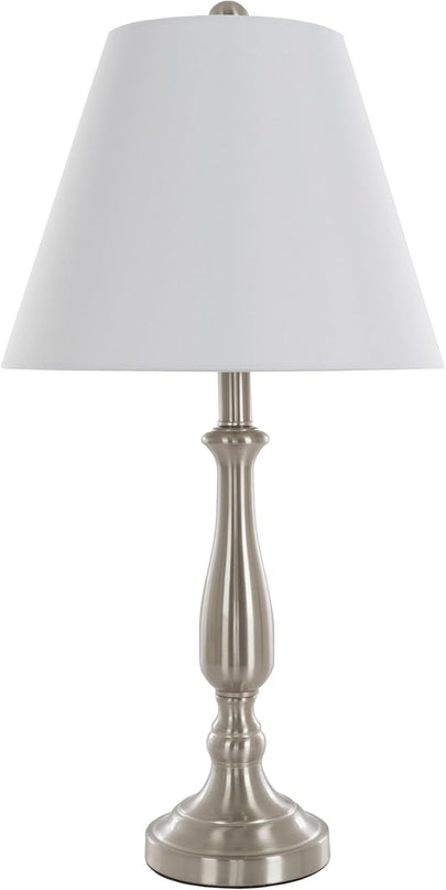 Brushed Steel Table Lamps - Set of 2 Traditional Accent Lights with LED Bulbs - Home Décor for Bedroom, Living Room, Office, or Entry by Lavish Home - LeafyLoom