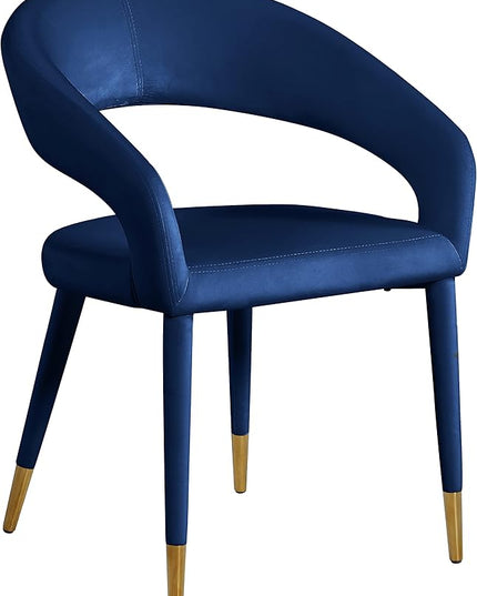 Meridian Furniture Destiny Collection Modern | Contemporary Velvet Upholstered Rounded Back Dining Chair, 23" W x 23" D x 31.5" H, Navy - LeafyLoom