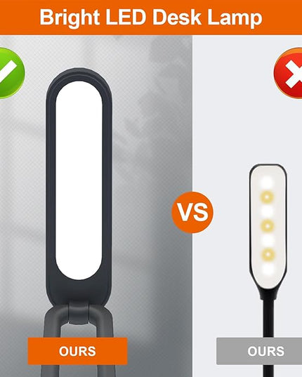 LED Desk Lamp for Office Home & Battery Operated Lamp Rechargeable Lamp Foldable & Portable Light, LED Desk Light Strip, 3 Brightness Dimmable Small Desk Lamp Reading Lamp (Black (2PACK)) - LeafyLoom