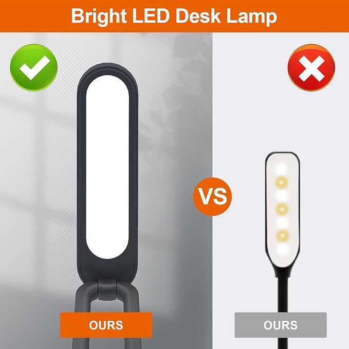 LED Desk Lamp for Office Home & Battery Operated Lamp Rechargeable Lamp Foldable & Portable Light, LED Desk Light Strip, 3 Brightness Dimmable Small Desk Lamp Reading Lamp (Black (2PACK)) - LeafyLoom