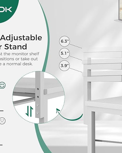 AODK Computer Desk with Keyboard Tray, 48 Inch Office Desk with Power Outlet, Work Desk with Drawer, Reversible Desk with Adjustable Monitor Shelf and Storage Shelf for Home, White - LeafyLoom
