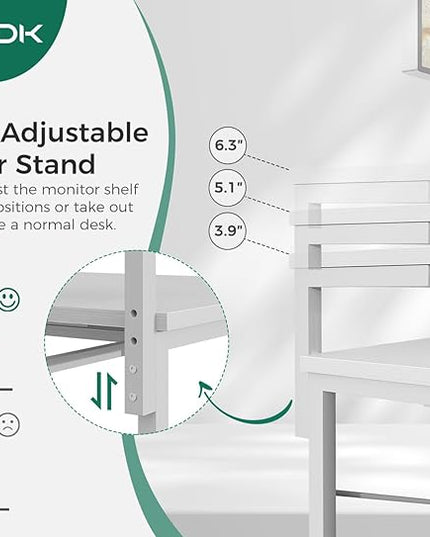 AODK Small Computer Desk with Keyboard Tray, 40 Inch Office Desk with Power Outlet, Work Desk with Drawer, Reversible Desk with Adjustable Monitor Shelf and Storage Shelf for Home, White - LeafyLoom