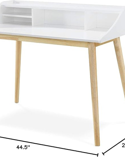Alton Writing Computer Desk, Laptop PC Workstation, Retro Simple Study Table for Home Office, White - LeafyLoom