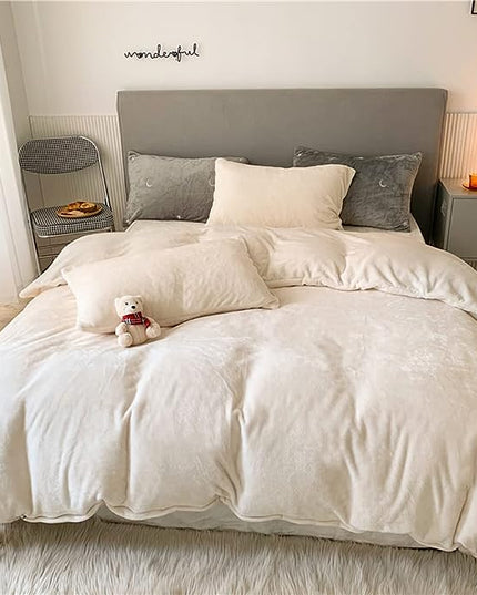 Wellboo White Velvet Comforter Sets Twin Boys Girls Solid White Fluffy Bedding Comforters Plain White Flannel Plush Quilts Women Men All White Winter Blanket Aesthetic Micromink Sherpa Bedding Durable - LeafyLoom